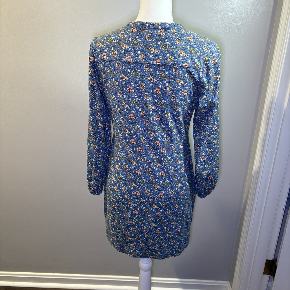 Boden Jersey Shirt Mini Dress Women's 4P Blue Floral Long Sleeve Pockets Buttons - Picture 11 of 11